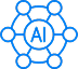 A blue line drawing of a circle with “AI” in the center, connected to six smaller circles around it, representing artificial intelligence and network connections—an ideal symbol for advisory and consultancy services leveraging advanced technology.